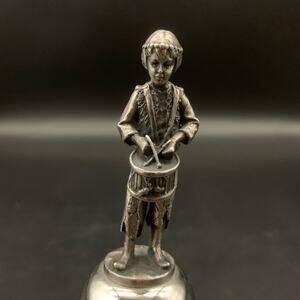 1982 The Danbury Mint Little Drummer Boy Christmas Bell Silver Plated Pewter